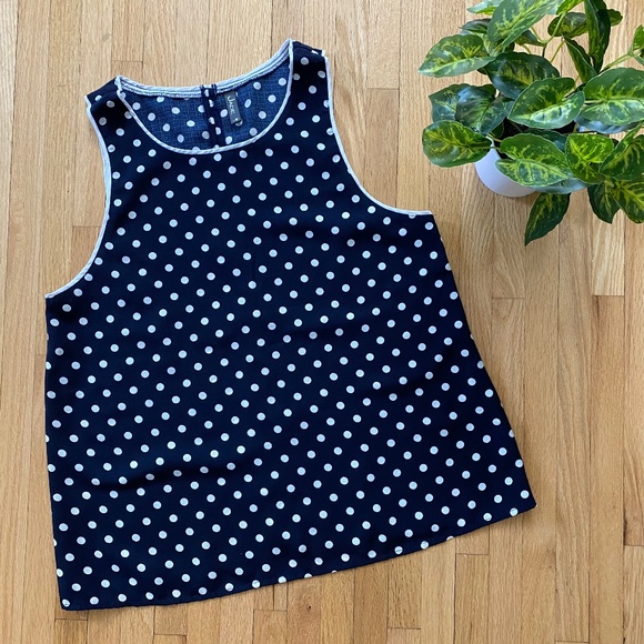 Jade Navy & White Allover Polka Dots Pullover Sleeveless Blouse Size M - Picture 1 of 6